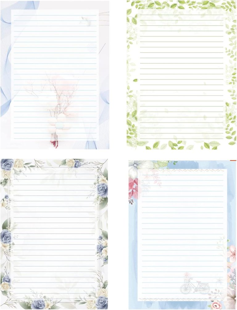 52 Lined Writing Stationery Paper, Beautiful Designs for Writing Letter, Notes, Invitations, Craft, 4 Different Style (11.7 x 8.26″)