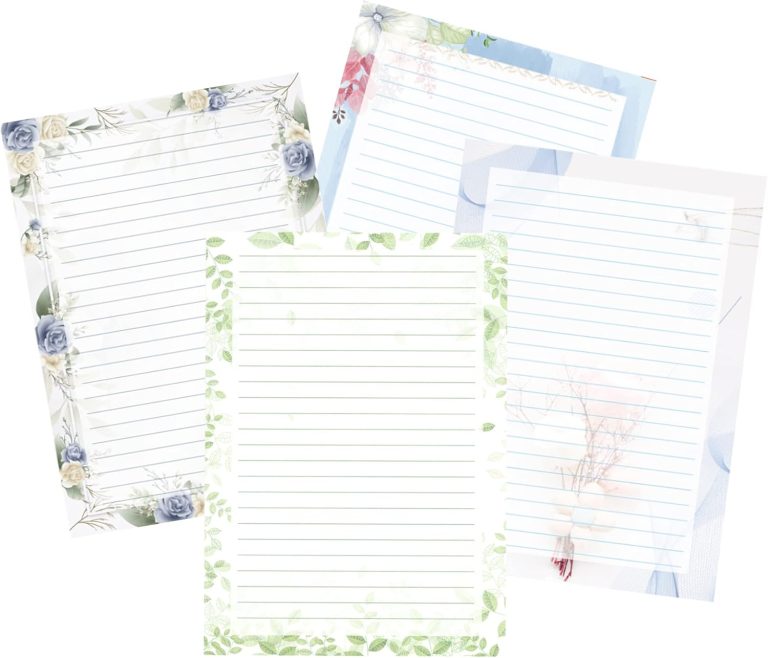 52 Lined Writing Stationery Paper, Beautiful Designs for Writing Letter, Notes, Invitations, Craft, 4 Different Style (11.7 x 8.26″)