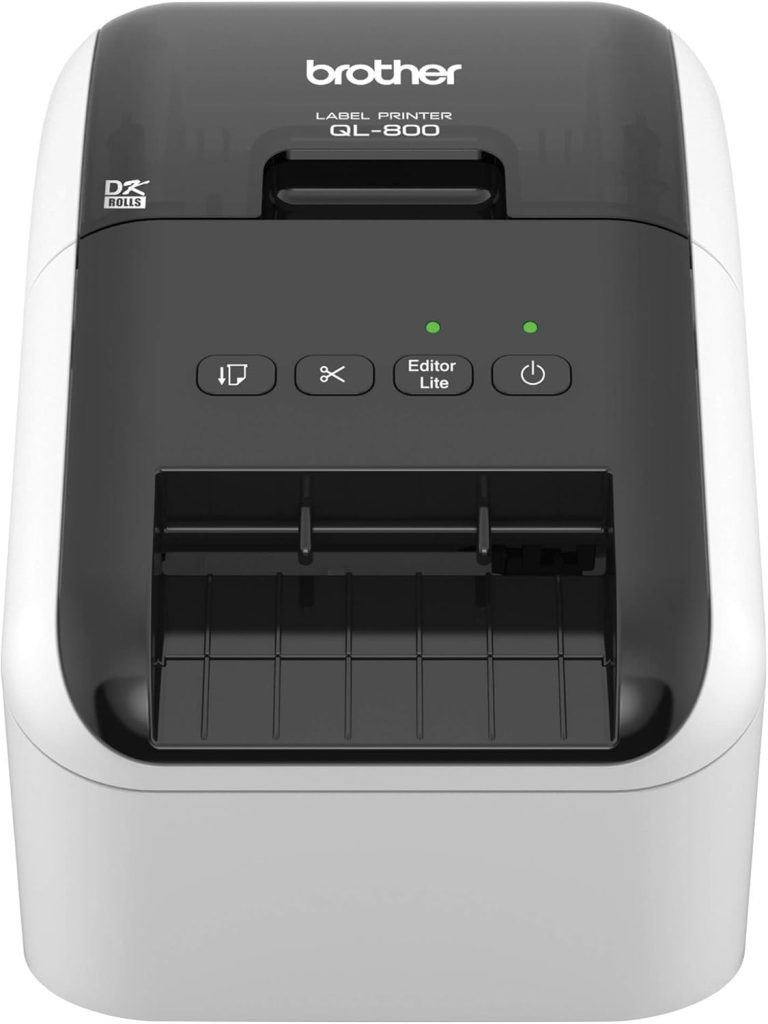 Brother QL-800 High-Speed Professional Label Printer, Plug & Label Feature, Brother Genuine DK Pre-Sized Labels, Multi-System Compatible – Black & Red Printing Available (Required USB Cable Included)