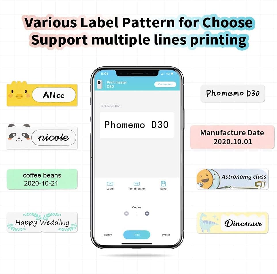 Phomemo D30 Label Maker Machine with Tape - Portable Bluetooth Wireless Small Thermal Sticker Maker, Smart Mobile Pocket Handy Label Makers, Compatible with iOS & Android for Home, Office Mini Labeler - Image 4