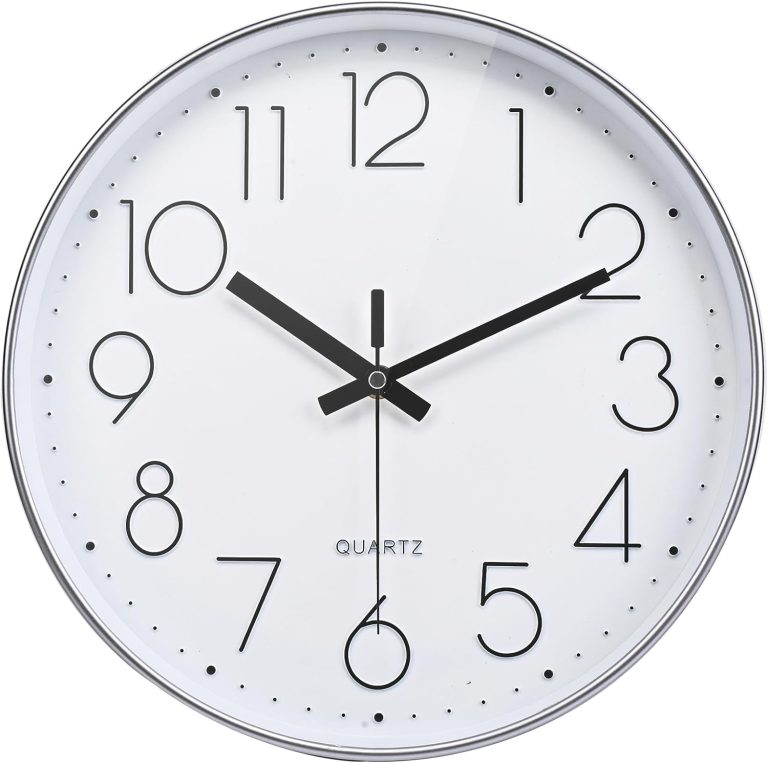 Wall Clock Modern Design, Silent Non-Ticking Battery Operated Clocks for Kitchen, Classroom (10 Inch, Silver)