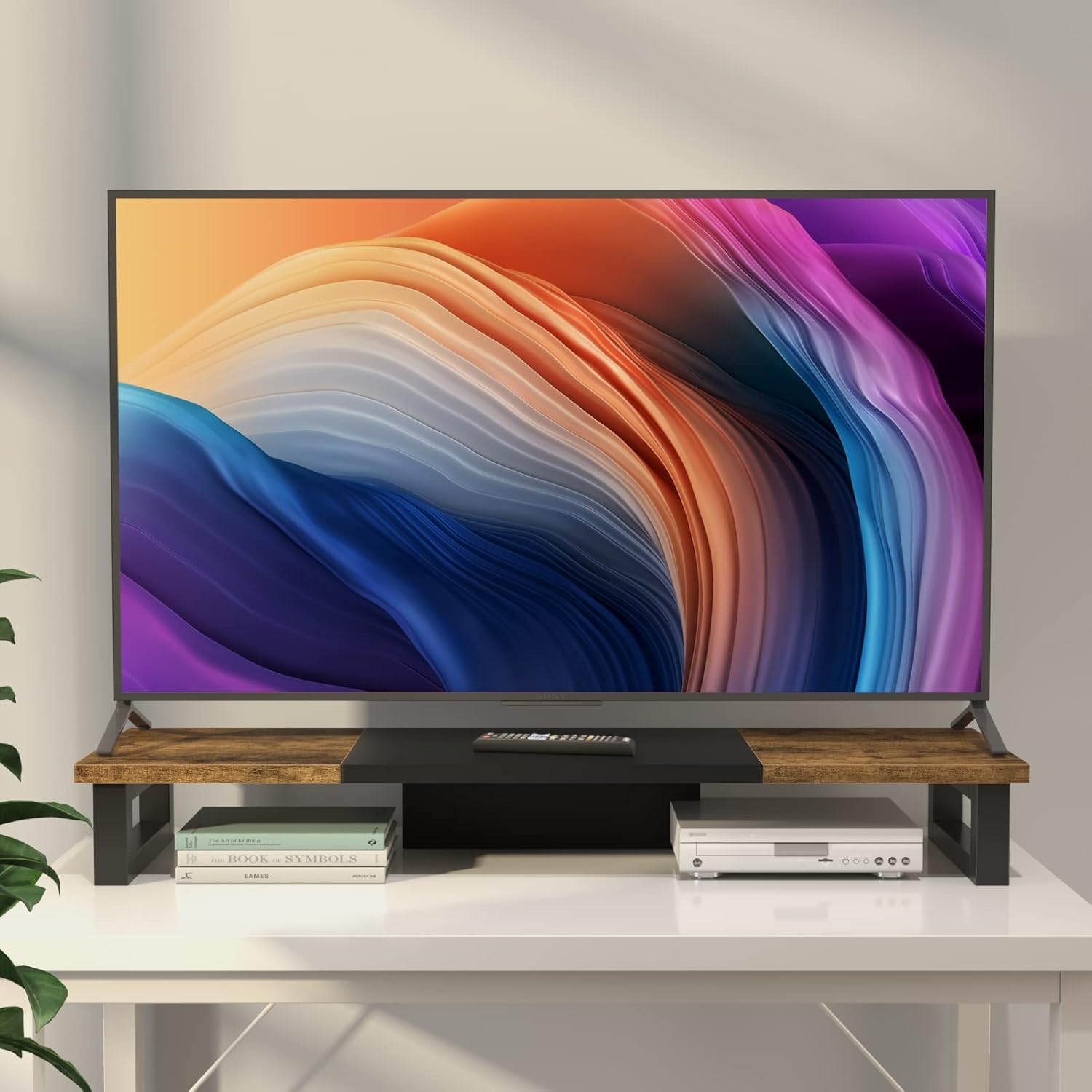 WESTREE Dual Monitor Stand Riser, Wood and Steel Monitor Stand Riser, Computer Monitor Stand for 2 Monitors, Multi-Purpose Desktop Storage Stand for Computer,Laptop,Printer,TV - Image 4